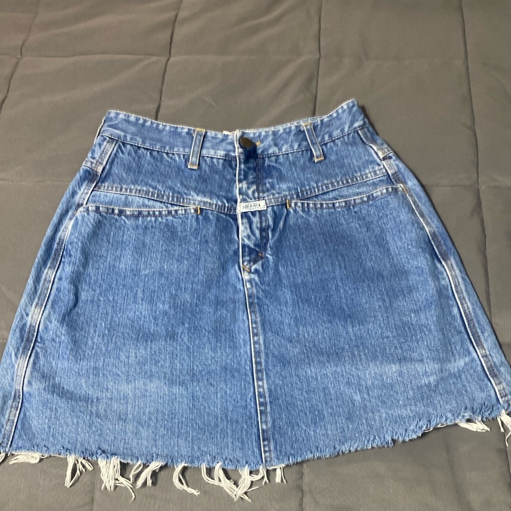 Marithe Francois Girbaud Blue Denim Frayed Hem Skirt